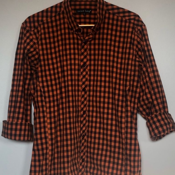 Large Men's Jared Lang Orange Blue Plaid Check - Picture 1 of 8